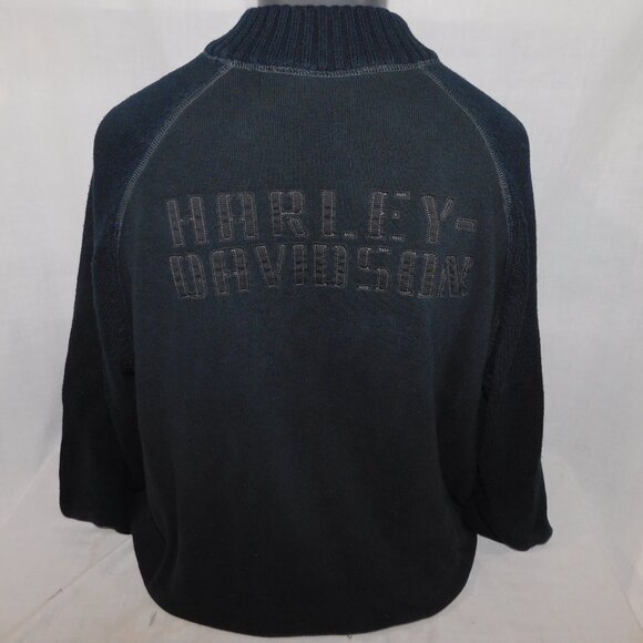 Harley Davidson Mens 2XL Black 1/4 Zip Knit Black Sweater HDMC - Picture 2 of 12